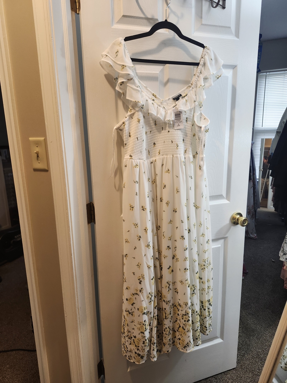 Torrid White Floral Ruffle Midi Dress with Smocked Bodice, Torrid 3 = 3X, NWT
